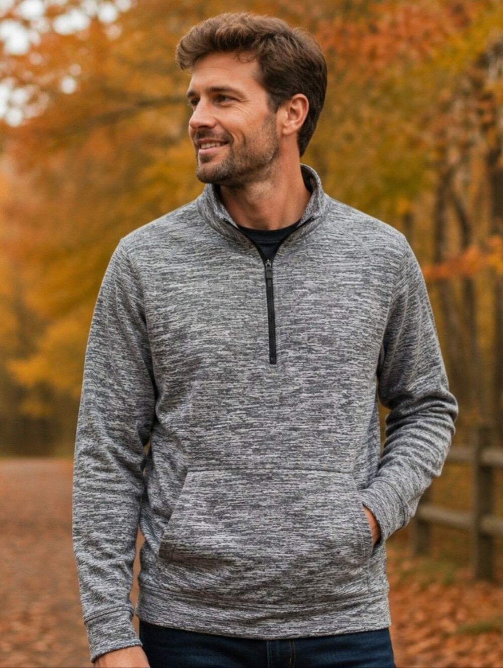 NWOT ACX Quarter-Zip Heather Grey Pullover Sweater Kangaroo Pouch Pockèt Size LG